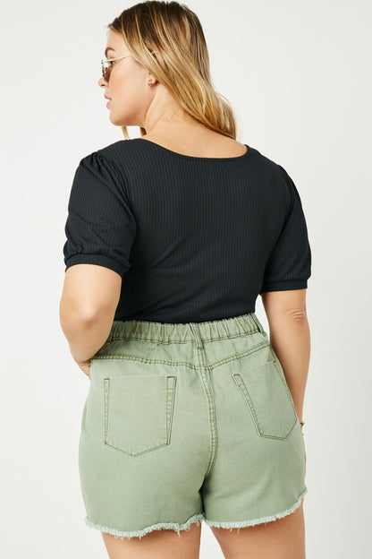 Light Olive Distressed Jean Shorts
