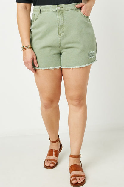 Light Olive Distressed Jean Shorts