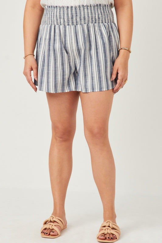 Heathered Stripe Smocked Waist Shorts