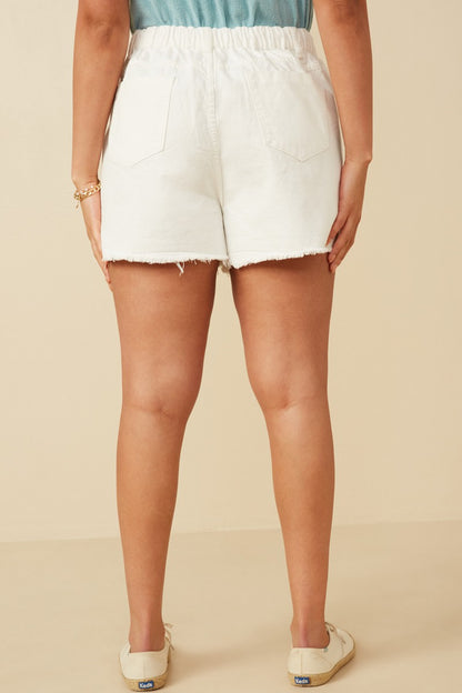White Distressed Jean Shorts