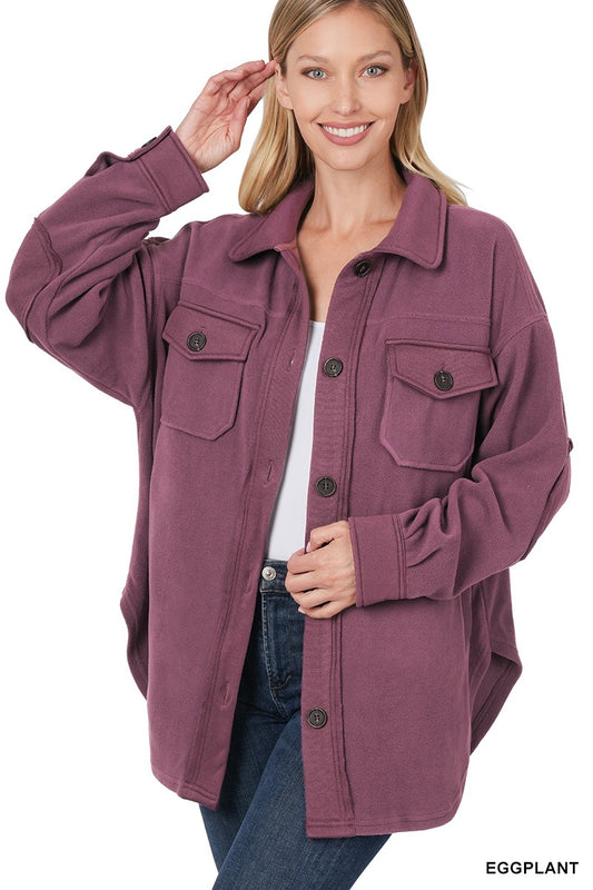 Eggplant Oversized Fleece Shacket