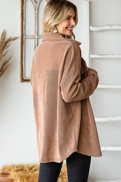 Chestnut Ribbed Button Up