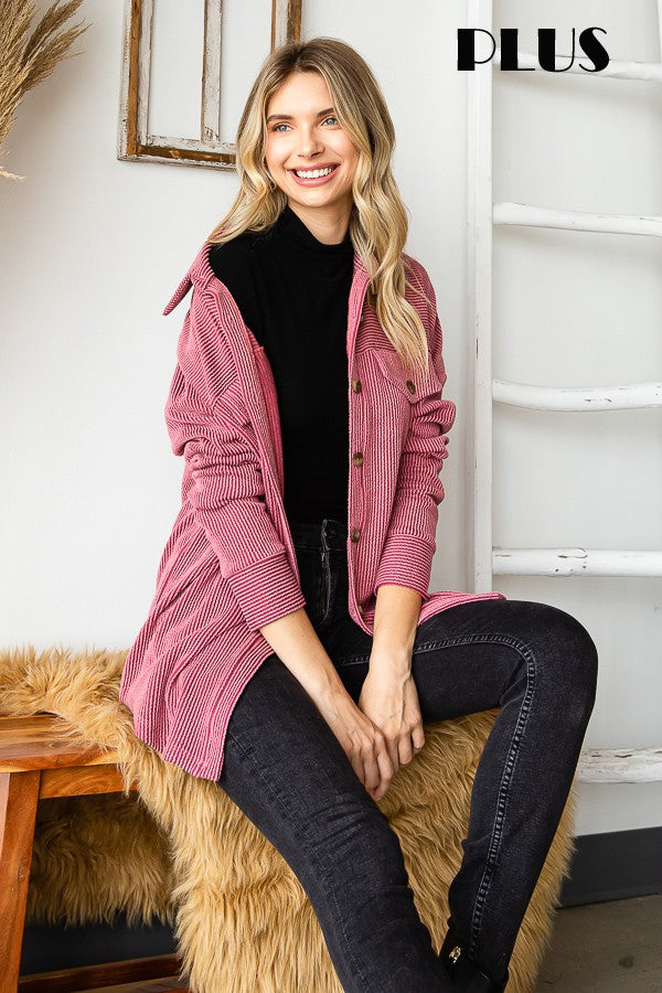 Marsala Ribbed Button Up