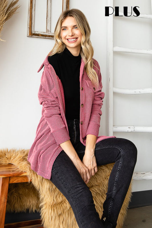 Marsala Ribbed Button Up