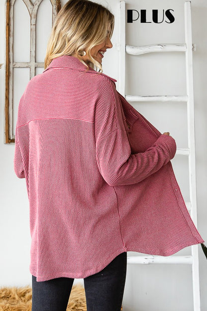 Marsala Ribbed Button Up