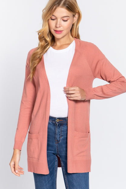 Pink Long Pocket Cardigan