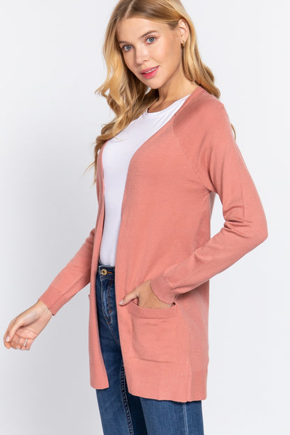 Pink Long Pocket Cardigan