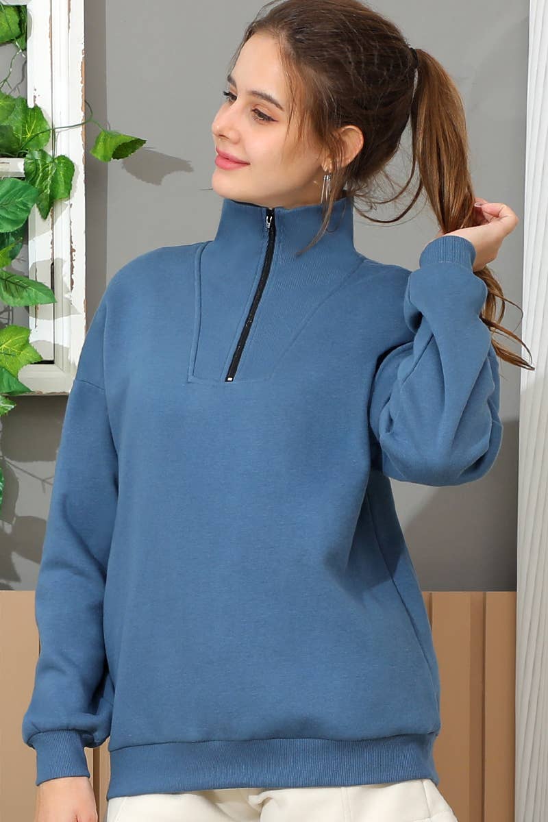 Zip Neck Lightweight Pullover Sweatshirt