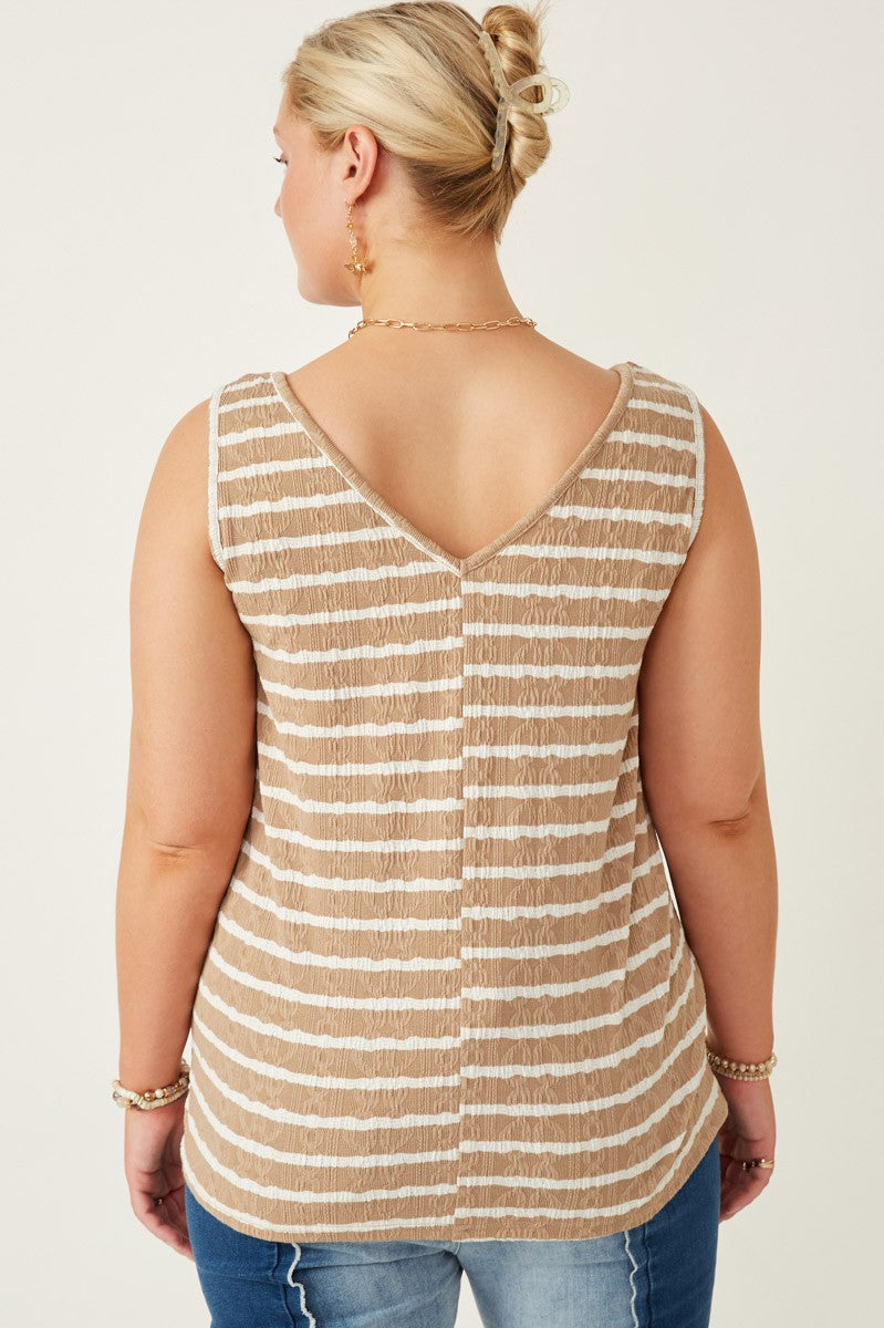 Taupe/White Stripe Textured Tank