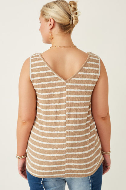 Taupe/White Stripe Textured Tank
