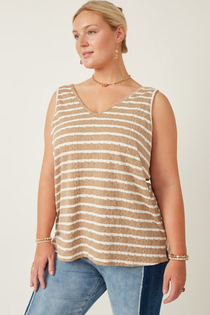Taupe/White Stripe Textured Tank