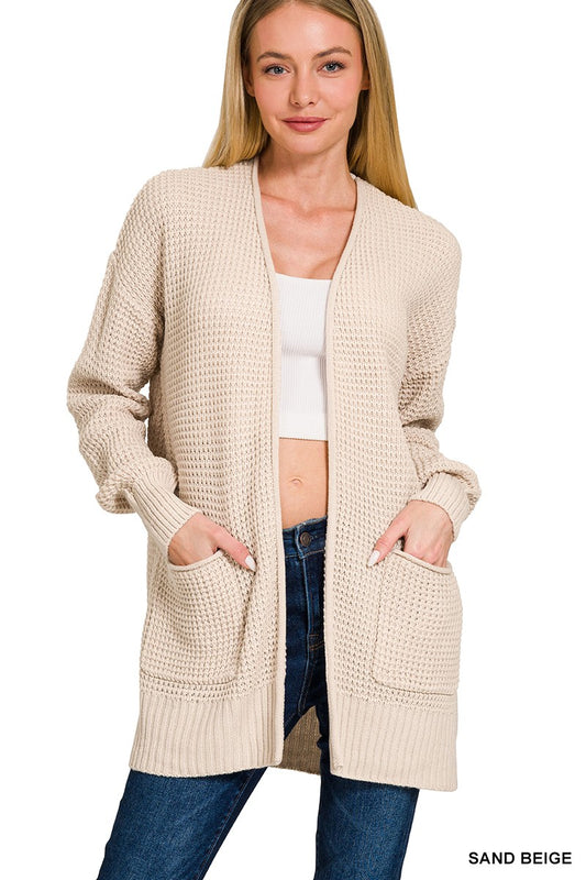 Sand Beige Waffle Knit Cardigan