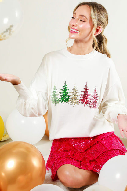 Cream Sequin Tree Sweater
