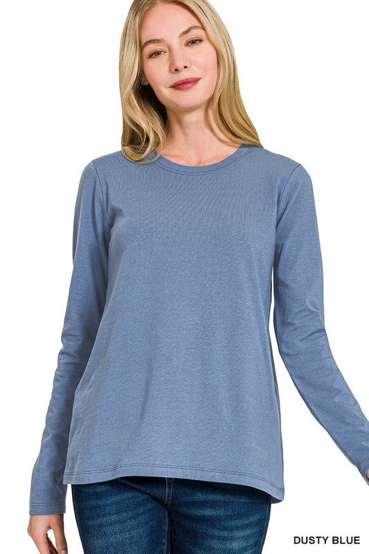 Dusty Blue Cotton Long Sleeve Tee