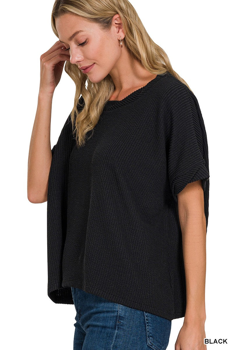 Black Ribbed Oversized Top