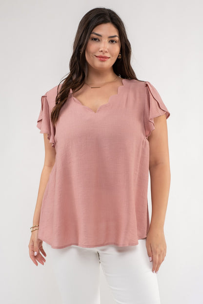 Blush Scallop Short Sleeve Top