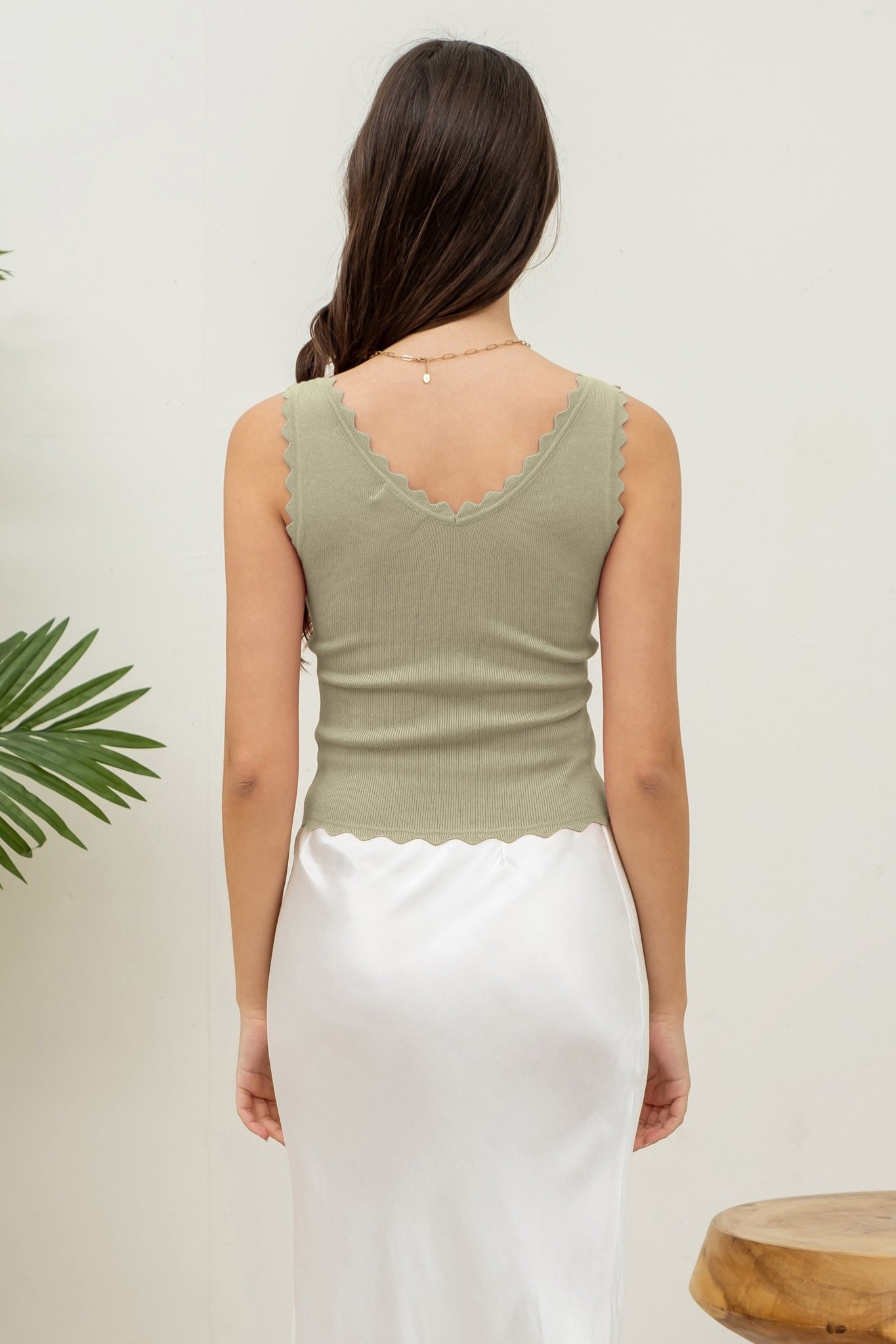 Olive Scalloped Hem Tank Top