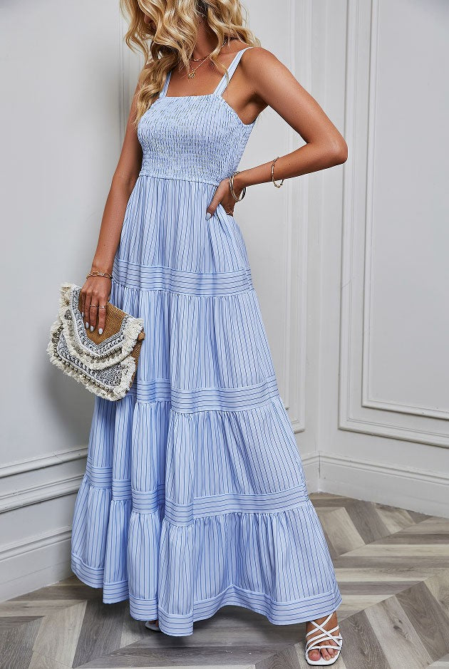 Blue Stripe Smocked Top Dress