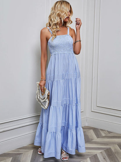 Blue Stripe Smocked Top Dress