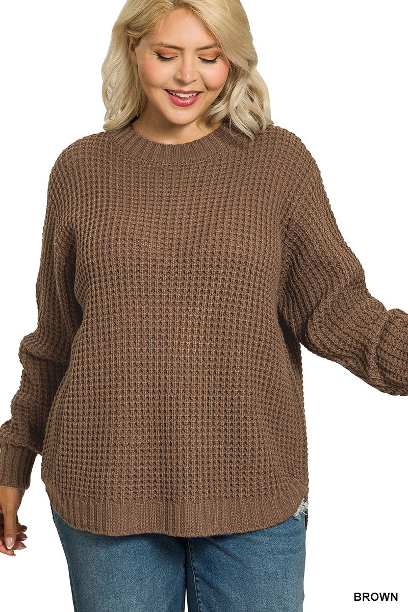 Brown Waffle Knit Sweater