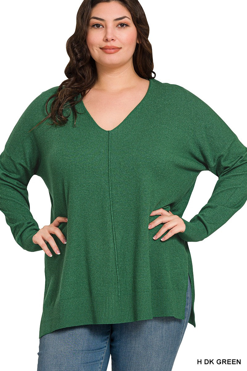 Heathered Dk. Green V-Neck Sweater