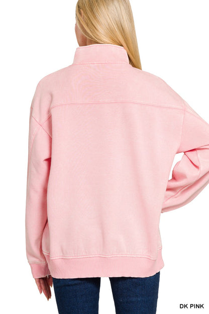 Pink Acid Wash 1/4 Zip Pullover