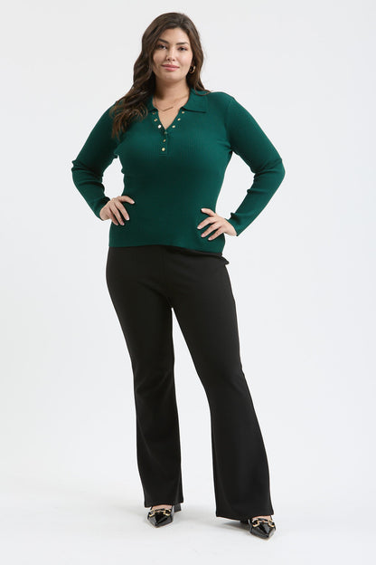 Hunter Green Buttoned Collared Top