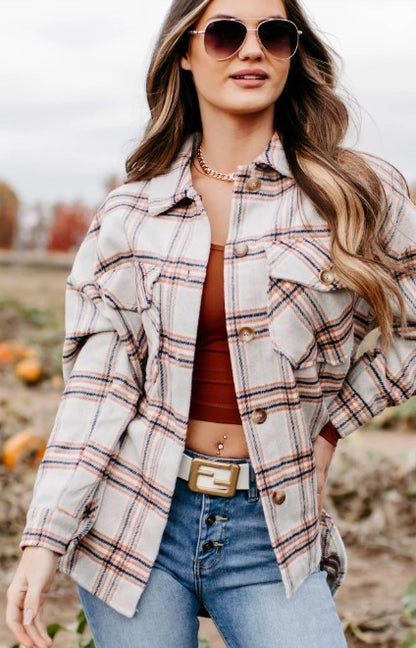 Beige Plaid Shacket