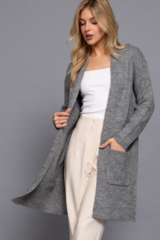 Dark H. Grey Open Long Cardigan