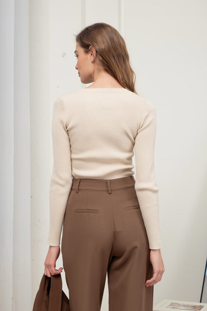 Cream Ribbed Top