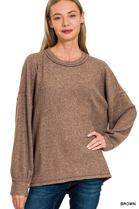 Brown Ribbed Soft Long Sleeve Top