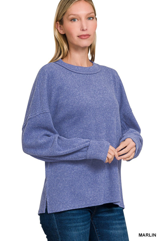 Blue Ribbed Hacci Sweater