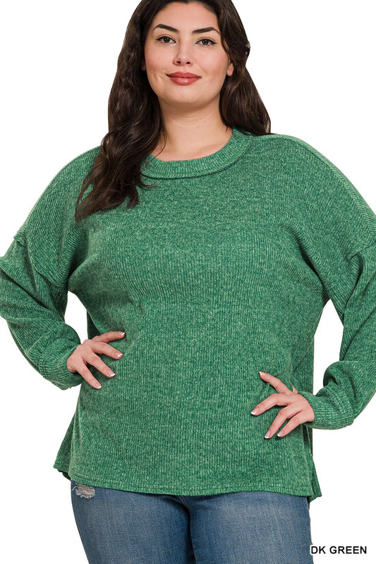 Dk. Green Ribbed Soft Long Sleeve Top