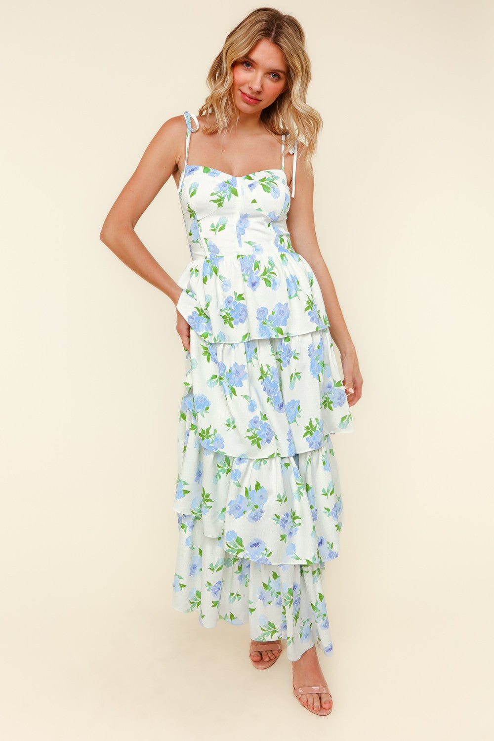 White Floral Tiered Maxi Summer Dress