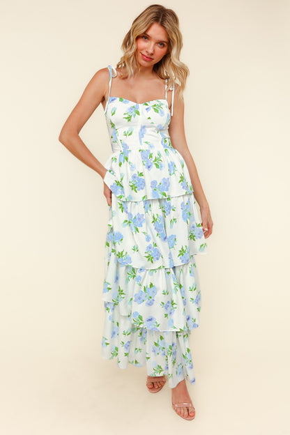 White Floral Tiered Maxi Summer Dress