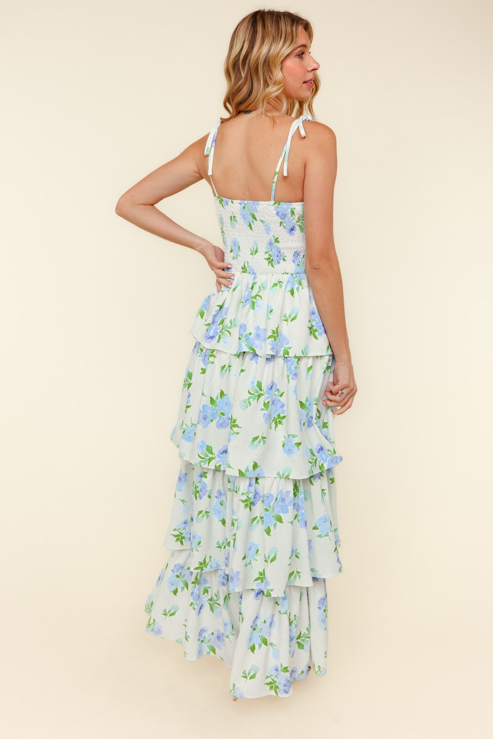 White Floral Tiered Maxi Summer Dress