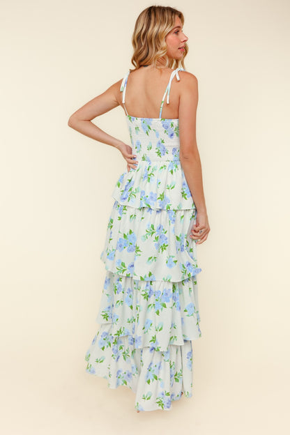 White Floral Tiered Maxi Summer Dress