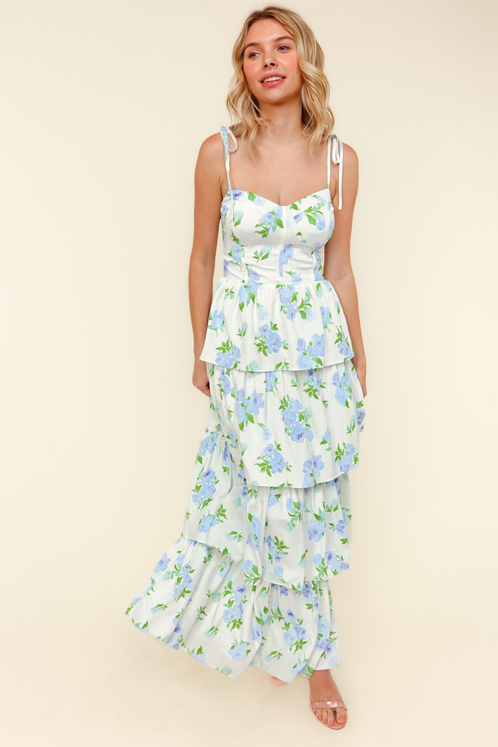 White Floral Tiered Maxi Summer Dress