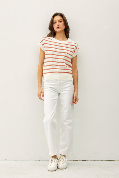 Cream/Rust Stripe Knitted Sweater