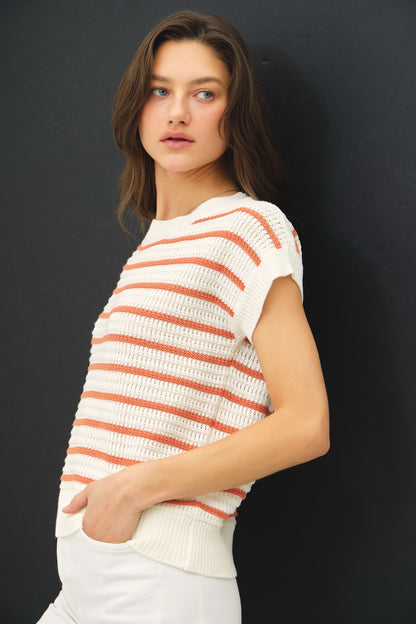 Cream/Rust Stripe Knitted Sweater