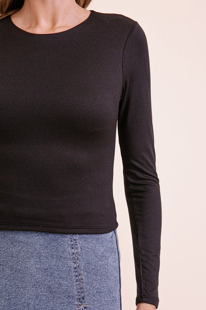 Black Form Fitting Long Sleeve Top