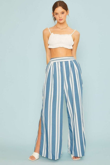 Blue and White Stripe Wide Leg Pants