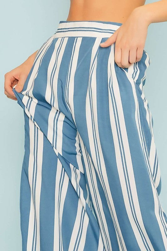 Blue and White Stripe Wide Leg Pants