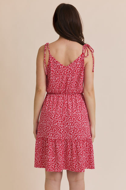 Red/White Floral Tie Strap Mini Dree