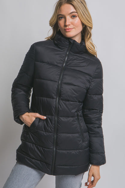 Black Long Quilted Puffer Jacket