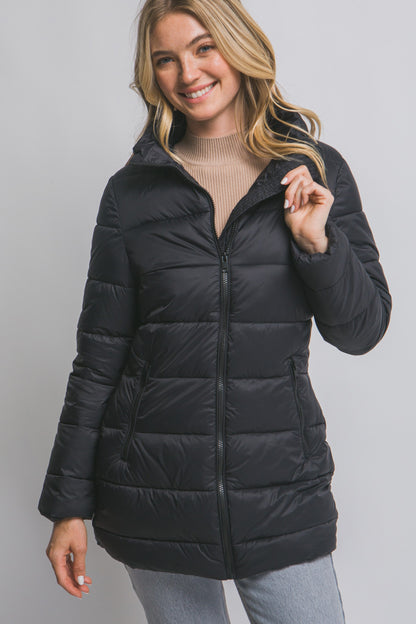 Black Long Quilted Puffer Jacket