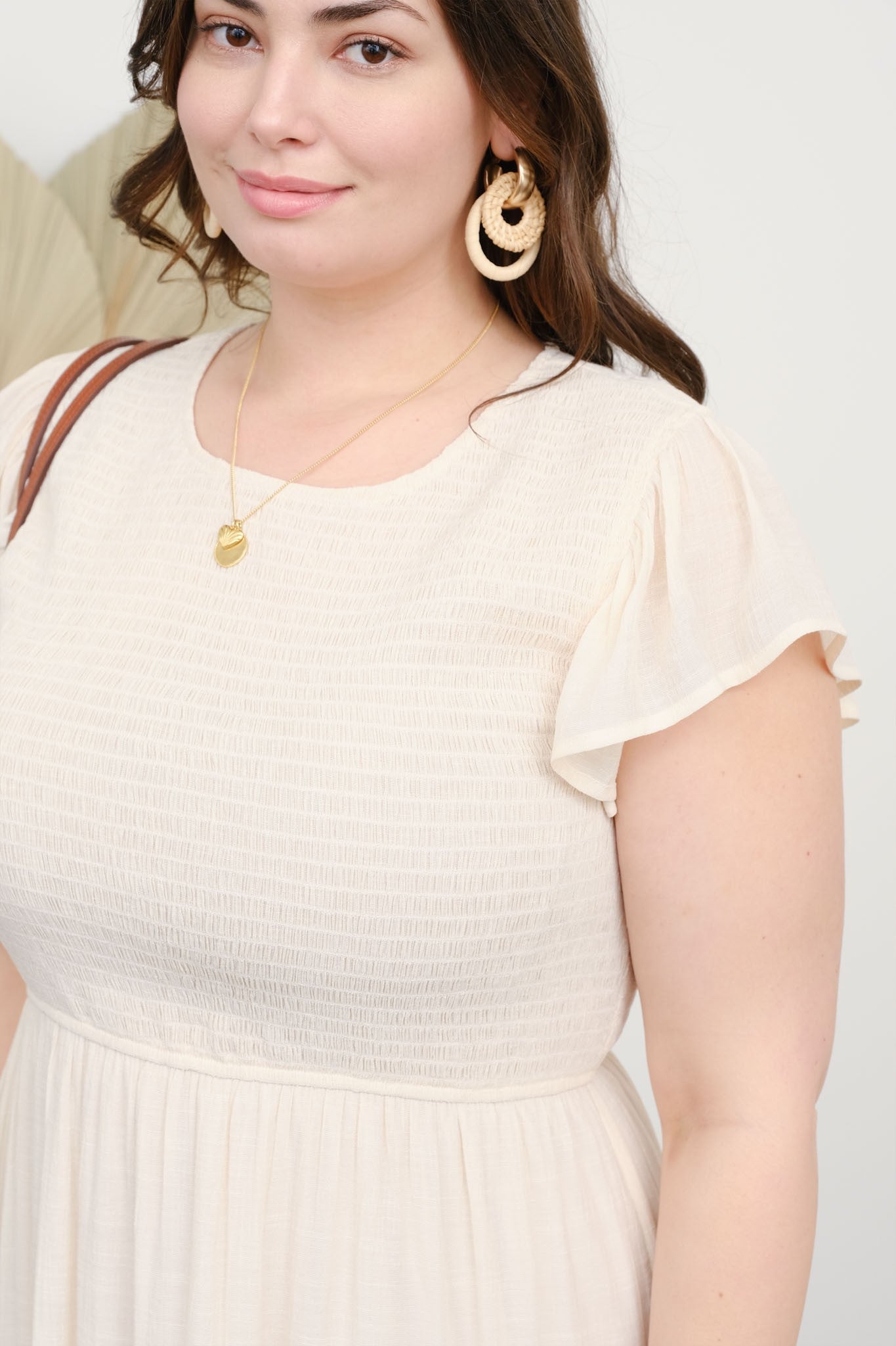Champagne Smocked Tiered Midi Dress