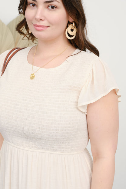 Champagne Smocked Tiered Midi Dress
