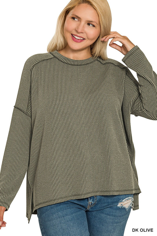 Olive Ribbed Long Sleeve Top