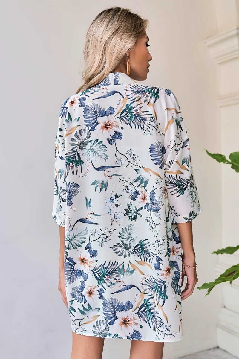 Two-Piece Floral Kimono and Short Set